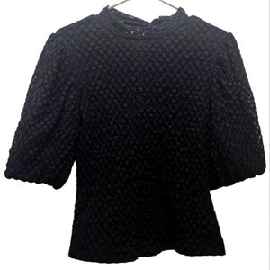 Honeycomb Fabric Bubble Sleeve Ties at Back of Neck Black Size M Witchy Gothic